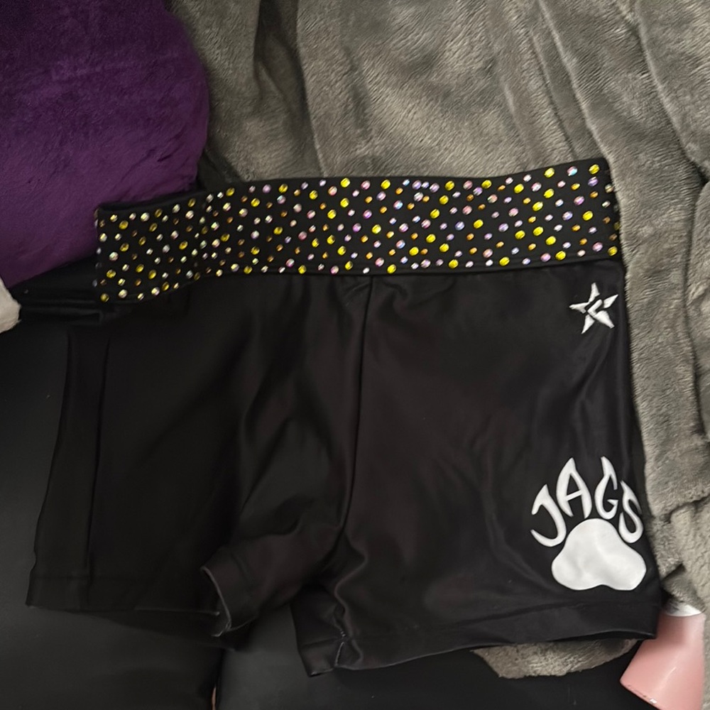 Black Cheer Shorts with Polka Dot Waistband